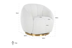 Best Draaifauteuil 210713 White Bouclé Jago Ronde Fauteuils|Draaifauteuils