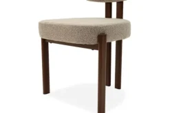 Discount Eetkamerstoel Bouclé Beige Walnut Riku Eetkamerstoelen