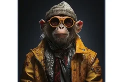 Schilderijen-Ter Halle Glasschilderij Aap in Kleding 080080-227