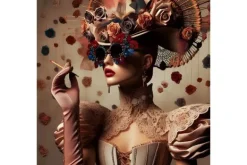 Outlet Glasschilderij Artistieke beige vrouw met sigaret 080080-232 Schilderijen