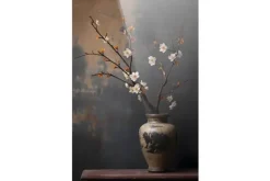 Schilderijen-Urban Cotton Glasschilderij Dark Blossom Vase
