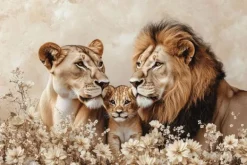 Sale Glasschilderij Getekende leeuwenfamilie 080120BS-671 Schilderijen