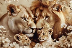 Outlet Glasschilderij Getekende leeuwenfamilie 080120BS-672 Schilderijen