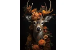 Schilderijen-Ter Halle Glasschilderij Hert met Oranje Bloemen 080120-1029