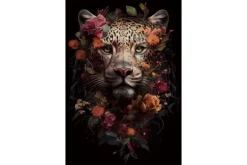 Outlet Glasschilderij Katachtige met Bloemen 080120-1011 Schilderijen