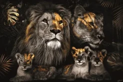 Sale Glasschilderij Leeuwenfamilie met Drie Welpjes 110160BS-623 Schilderijen
