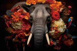 Schilderijen-Ter Halle Glasschilderij Olifant met Bloemen en Vogels 110160-200