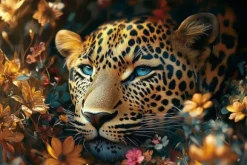 Schilderijen-Ter Halle Glasschilderij Panter tussen de bloemen 080120-1147