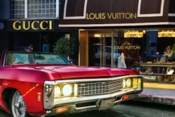 Best Glasschilderij Rode Auto voor Winkels 080120C-794 Schilderijen