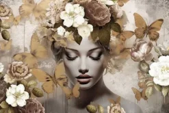 Schilderijen-Ter Halle Glasschilderij Vrouw met Gouden Vlinders 080120-1033