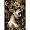 Discount Glasschilderij Vrouw met gouden bloemen 080120-1038 Schilderijen