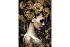 Discount Glasschilderij Vrouw met gouden bloemen 080120-1038 Schilderijen