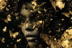 Online Glasschilderij Vrouw met Gouden Vlinders Rechts 110160BS-646 Schilderijen