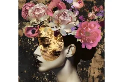 Sale Glasschilderij Vrouw met goud en bloemen 080080-250-1 Schilderijen