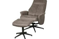 Clearance Relaxfauteuil met hocker Taupe Micro Suede CH-73.011 Bergen Relaxstoelen|Draaifauteuils