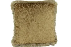 Sierkussens-Claudi Sierkussen Dark Gold + Fringe Gold Velvella  |